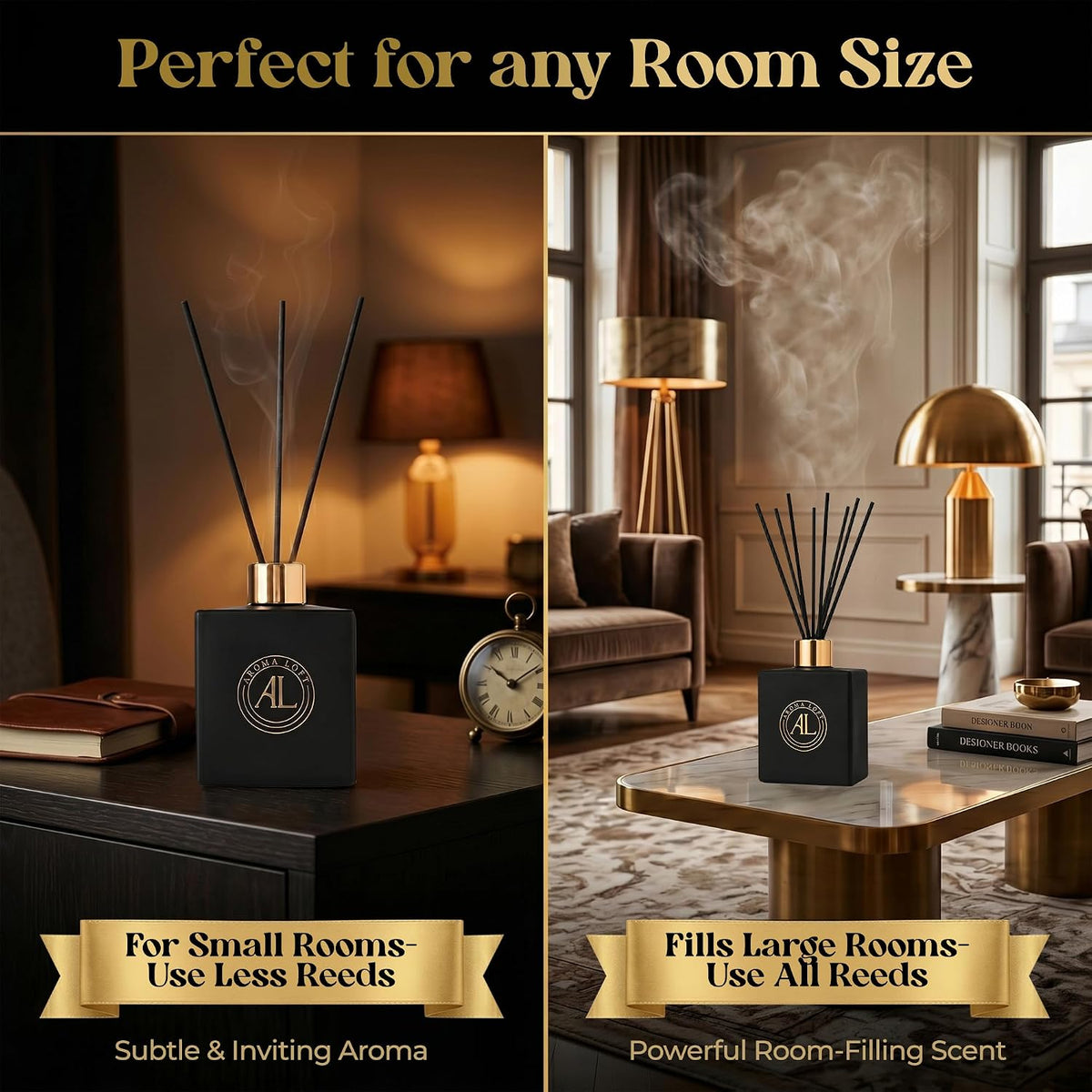 Black Reed Diffusers for Home | Premium Long-Lasting Fragrance Diffuser | Reed Diffuser Sticks in Oil Set | Smells Good in Bathroom & Office | Black, Spice Fragrance Oils Scent (5 oz)