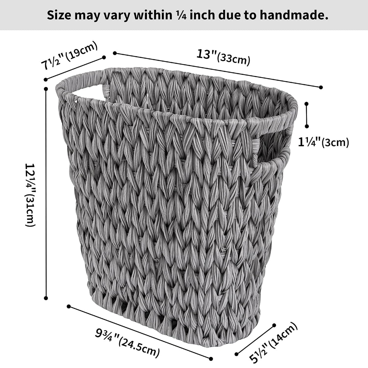 GRANNY SAYS Bathroom Trash Can, Wicker Waste Basket for Bathroom, Gray