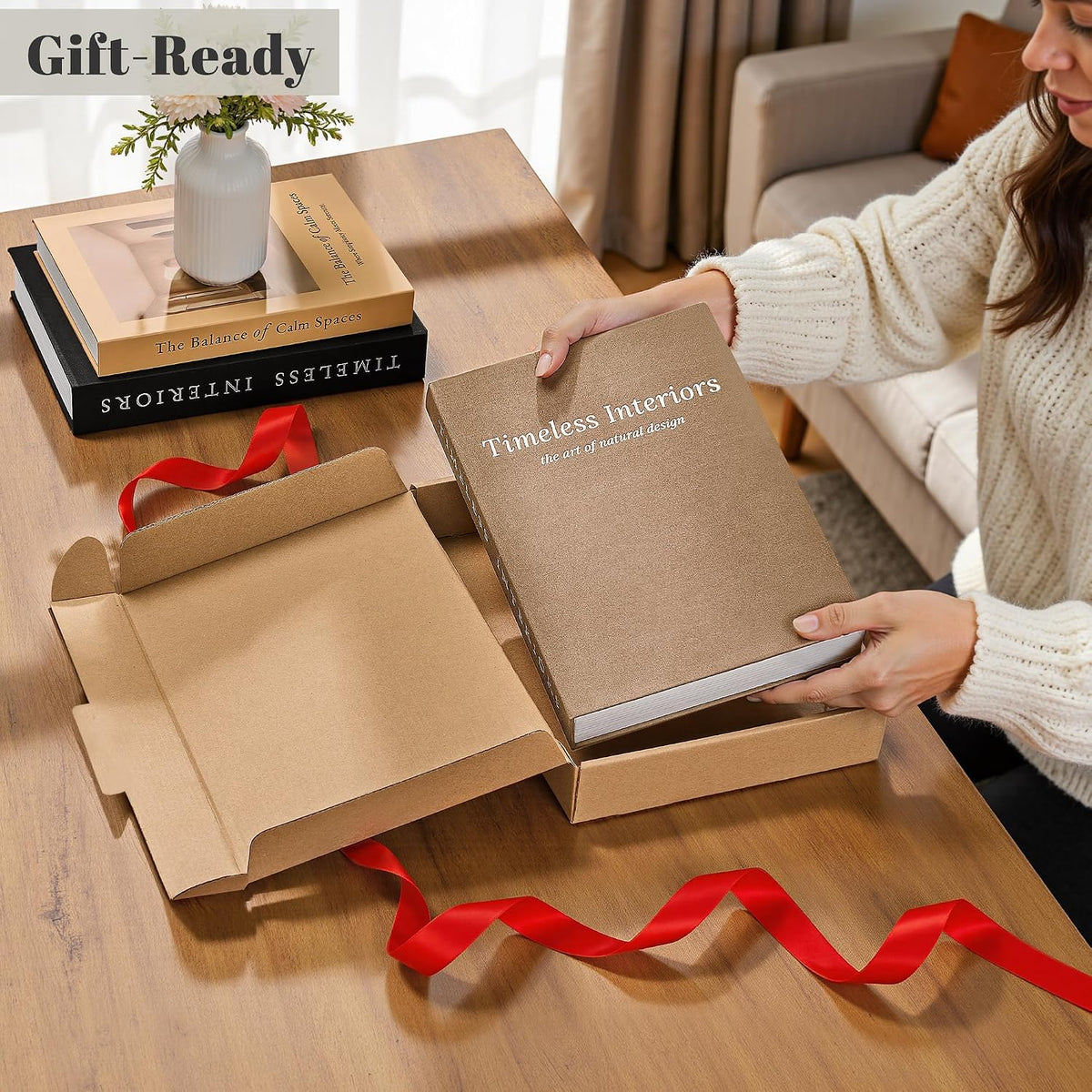 JARLINK Decorative Books, Set of 3 Fake Book Storage Boxes, Oatmeal
