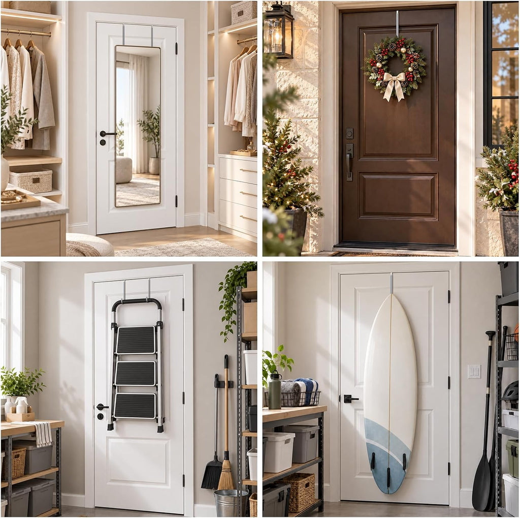 Metal Over The Door Hanger, Rubber Hooks for Hanging Towel, Coat, Bag