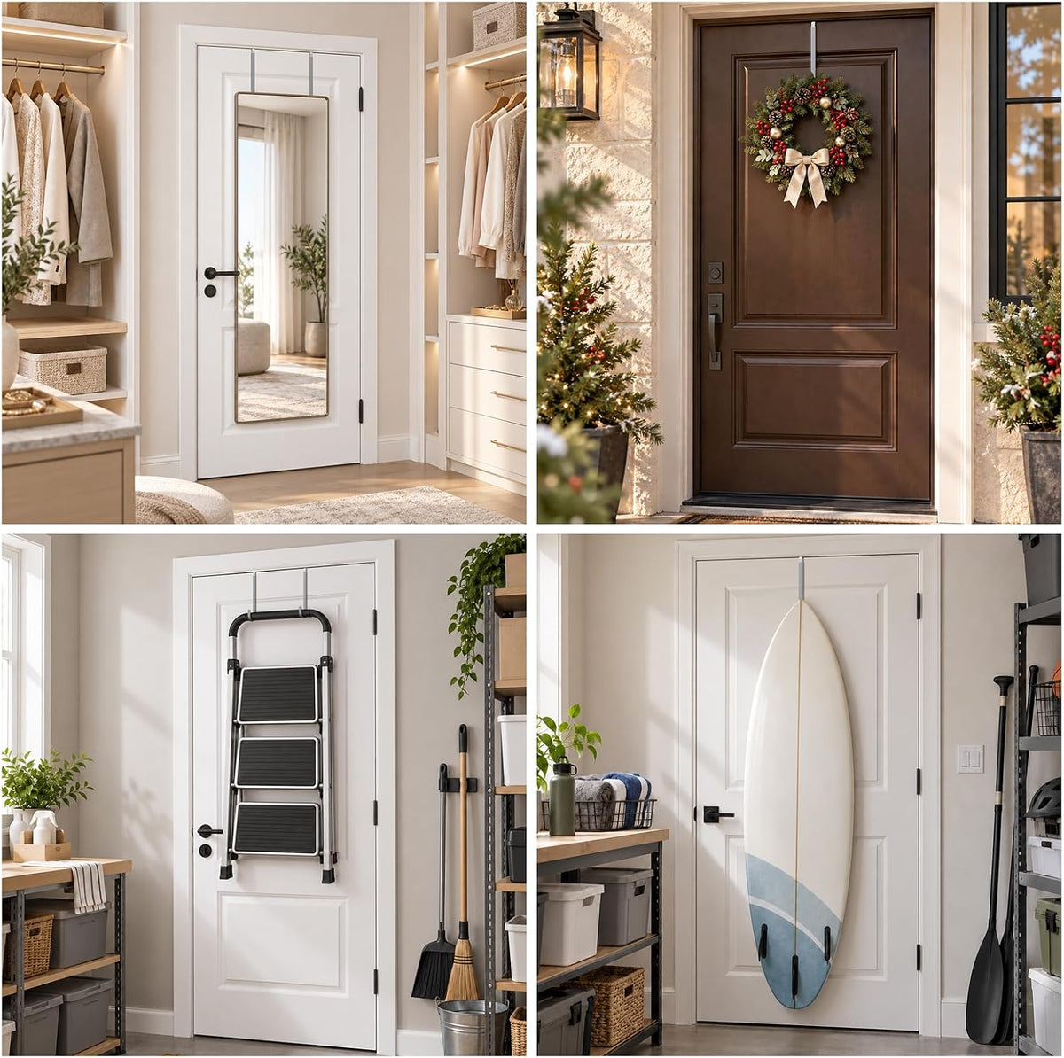 Metal Over The Door Hanger, Rubber Hooks for Hanging Towel, Coat, Bag
