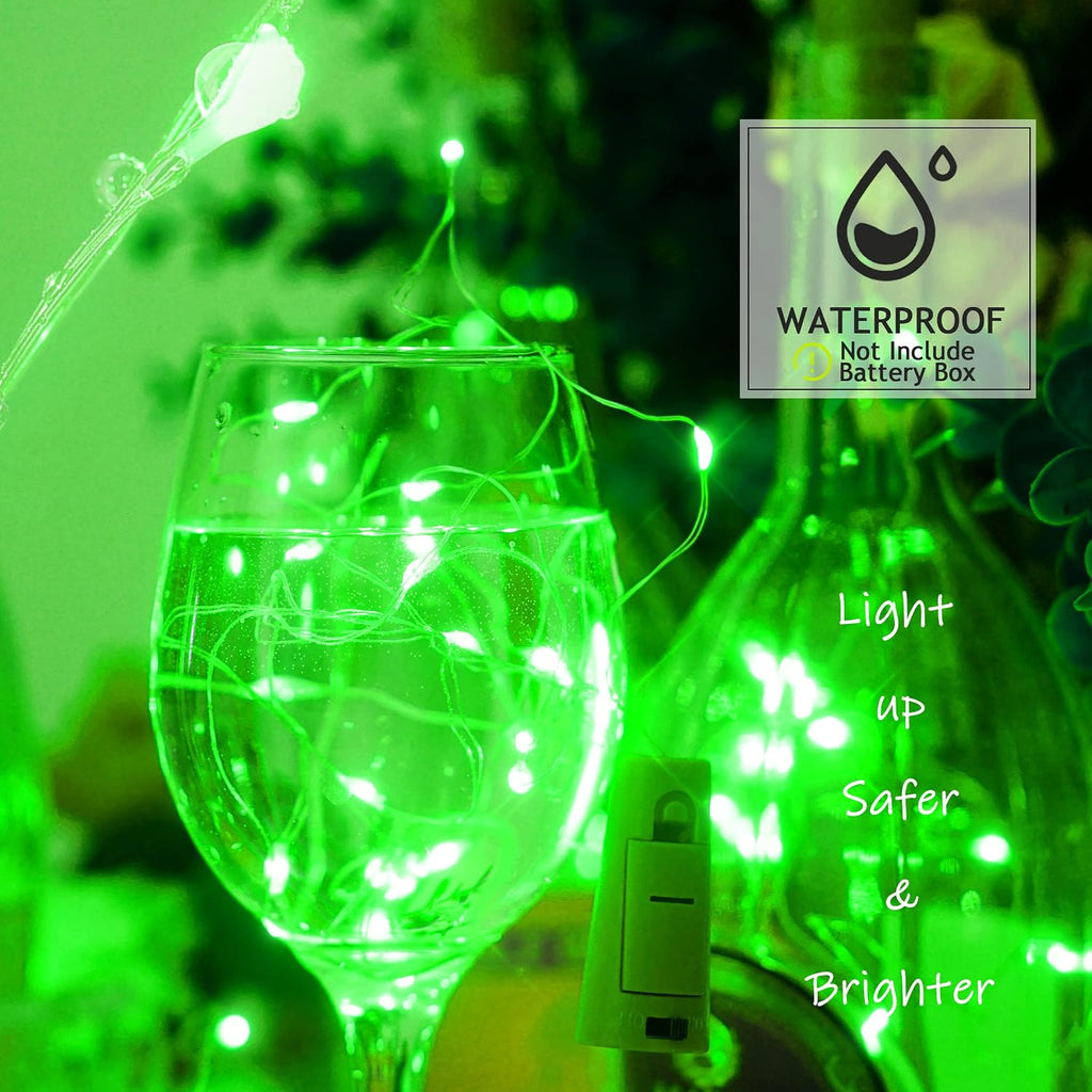 12 Packs 20 LED Wine Bottle Lights with Cork - Green Fairy String Lights Battery Operated Liquor Bottle Cork Lights for Vase Jars St Patricks Day ,Christmas,Halloween Party Decor Table Centerpieces