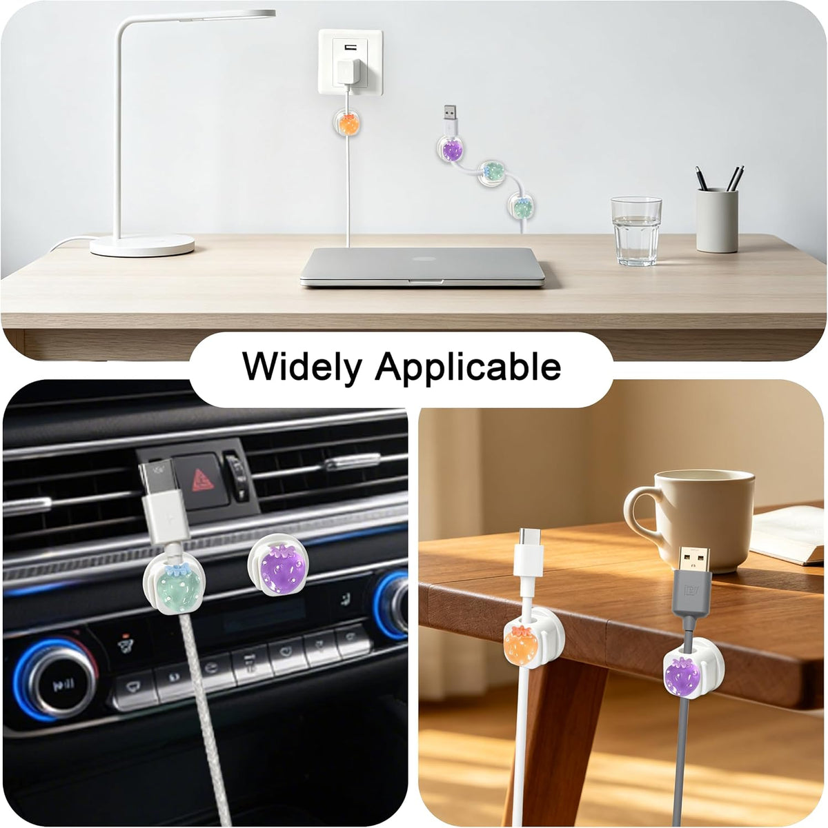 6Pack Magnetic Cable Clips,Night-Glowing Cord Holder,Strawberry