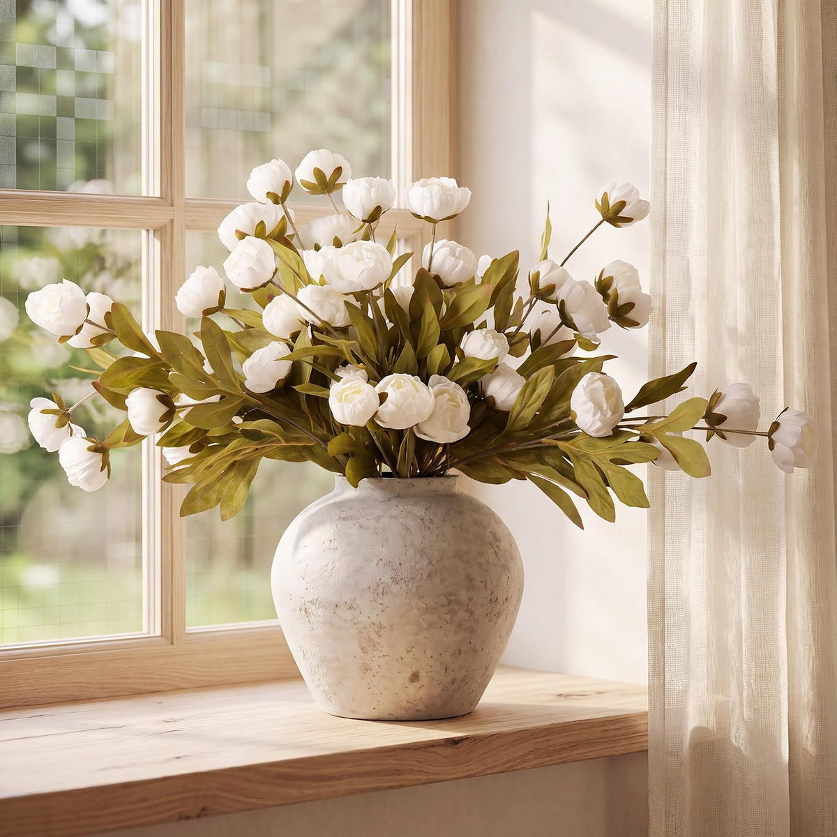 Pinkpum 12 Pcs Faux Silk Peony Artificial Flowers for Vase Decor White
