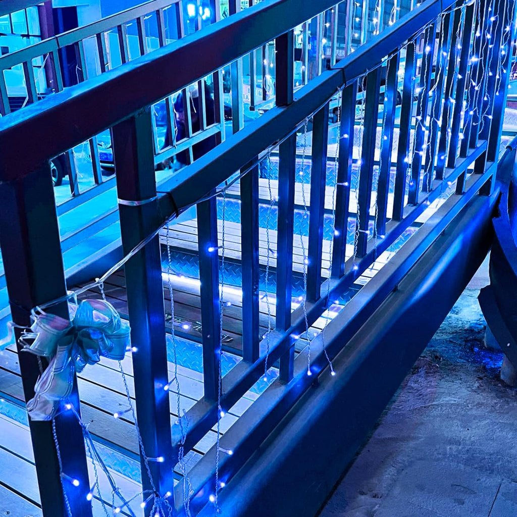 YOLIGHT 13ft 96 LED Icicle String Lights with Memory Function Controller, Indoor Room Curtain Fairy Lights Hanging Decoration for Halloween Patio Garden Bedroom Christmas Wedding (Blue)