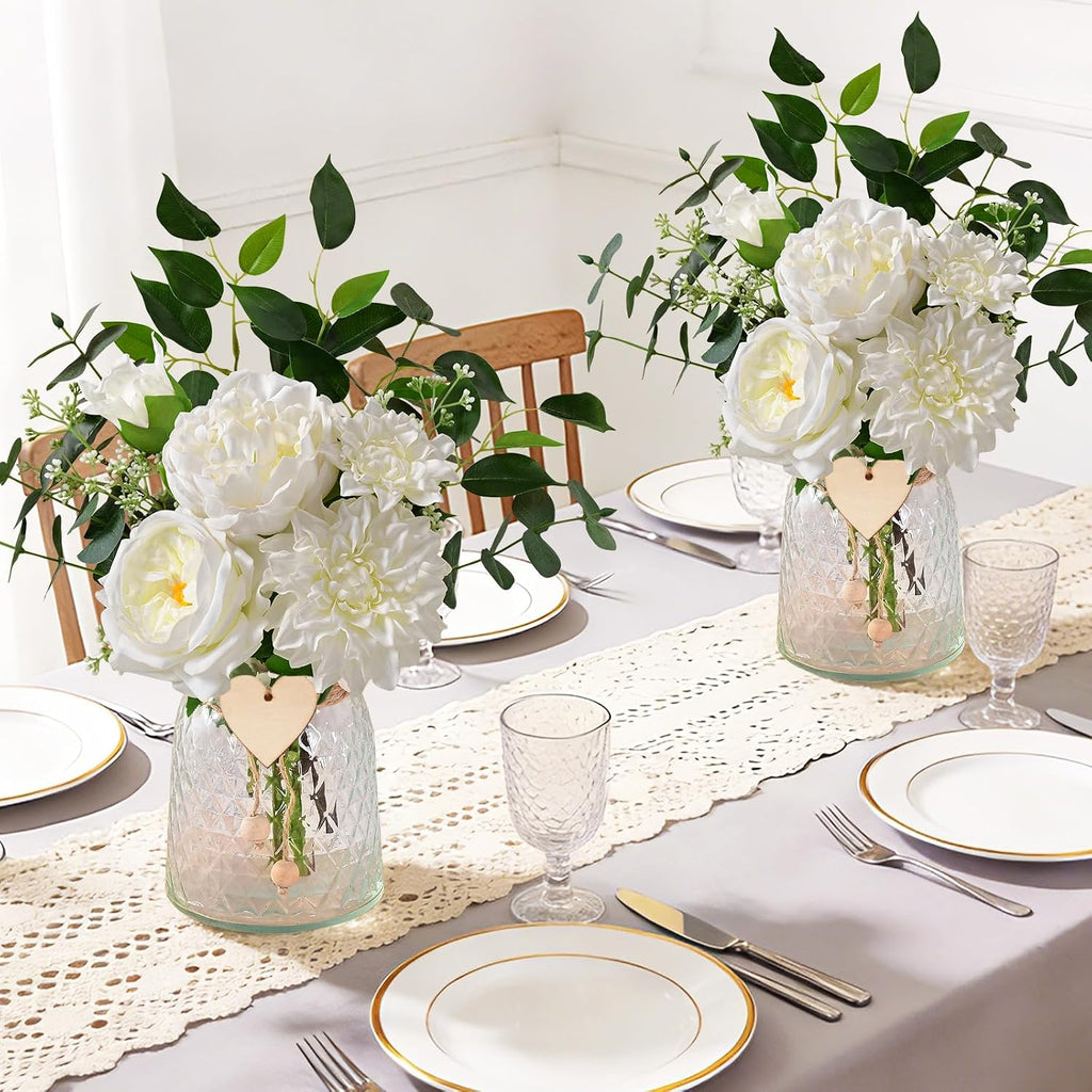 Livole Real Touch Fake Flowers with Vase & Light Silk Artificial Flowers