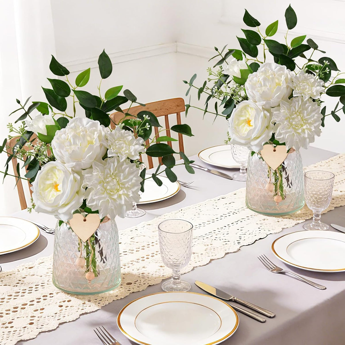 Livole Real Touch Fake Flowers with Vase & Light Silk Artificial Flowers
