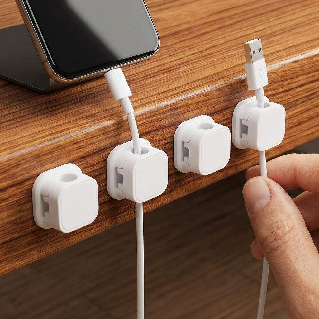 Mayski 12 Pack Magnetic Cable Clips, One-Hand Operation, Adhesive Cord Holder with Replacement Pads, 7.5mm Slot, for Home Office Desk, Car, Wall