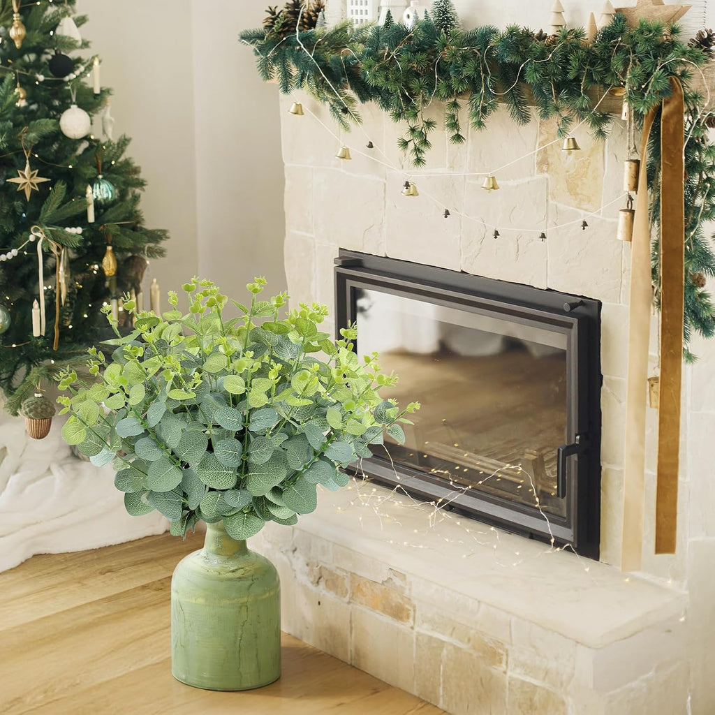 MEILIDY Artificial Eucalyptus Stems, Faux Foliage Branches, Green, 12 Pcs