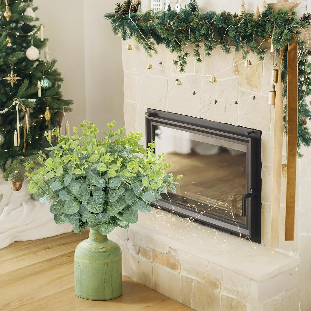MEILIDY Artificial Eucalyptus Stems, Faux Foliage Branches, Green, 12 Pcs