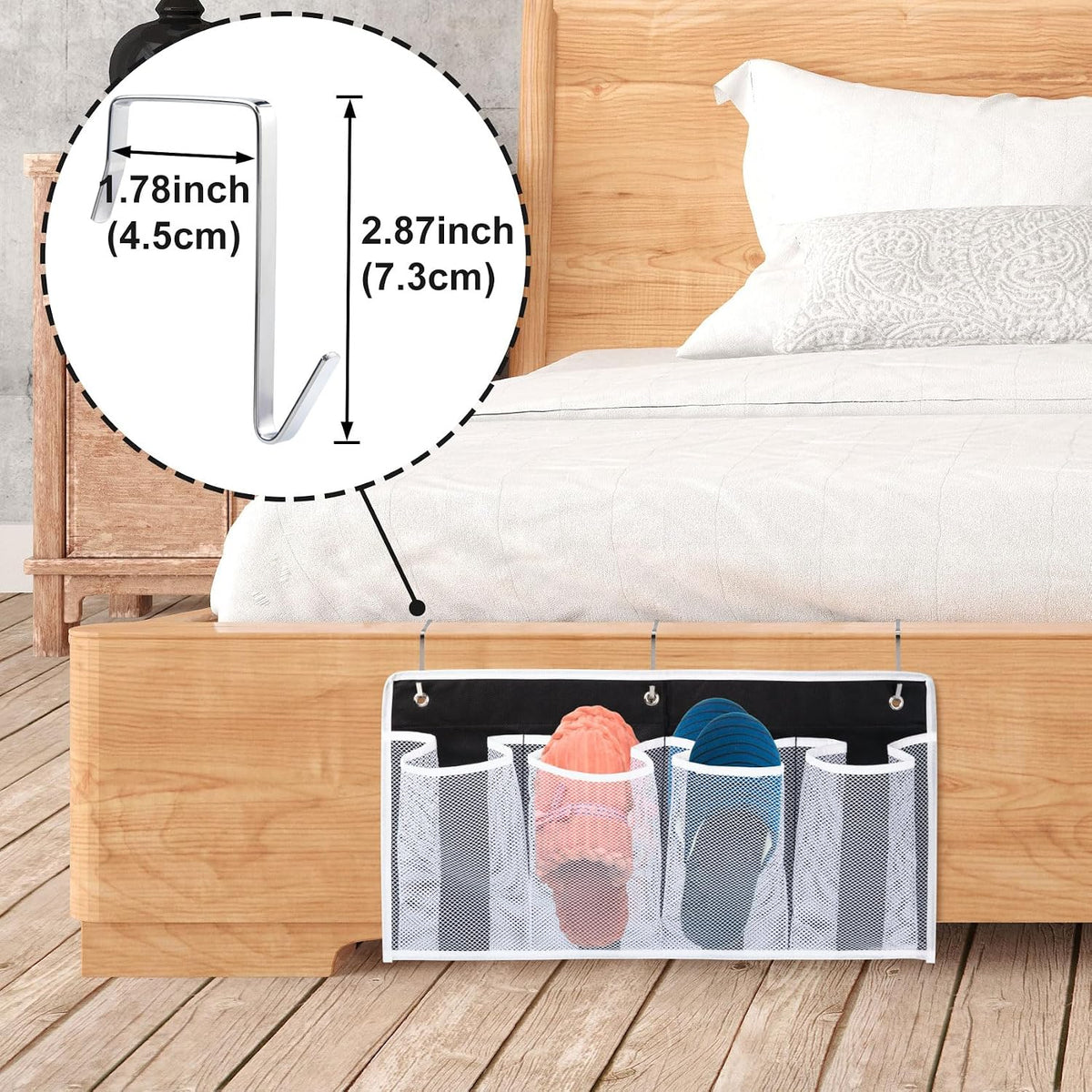 Pndeyo 1pc Bed Hanging Shoe Organizers with 3pcs Hooks, 22.44x11.61in,Black