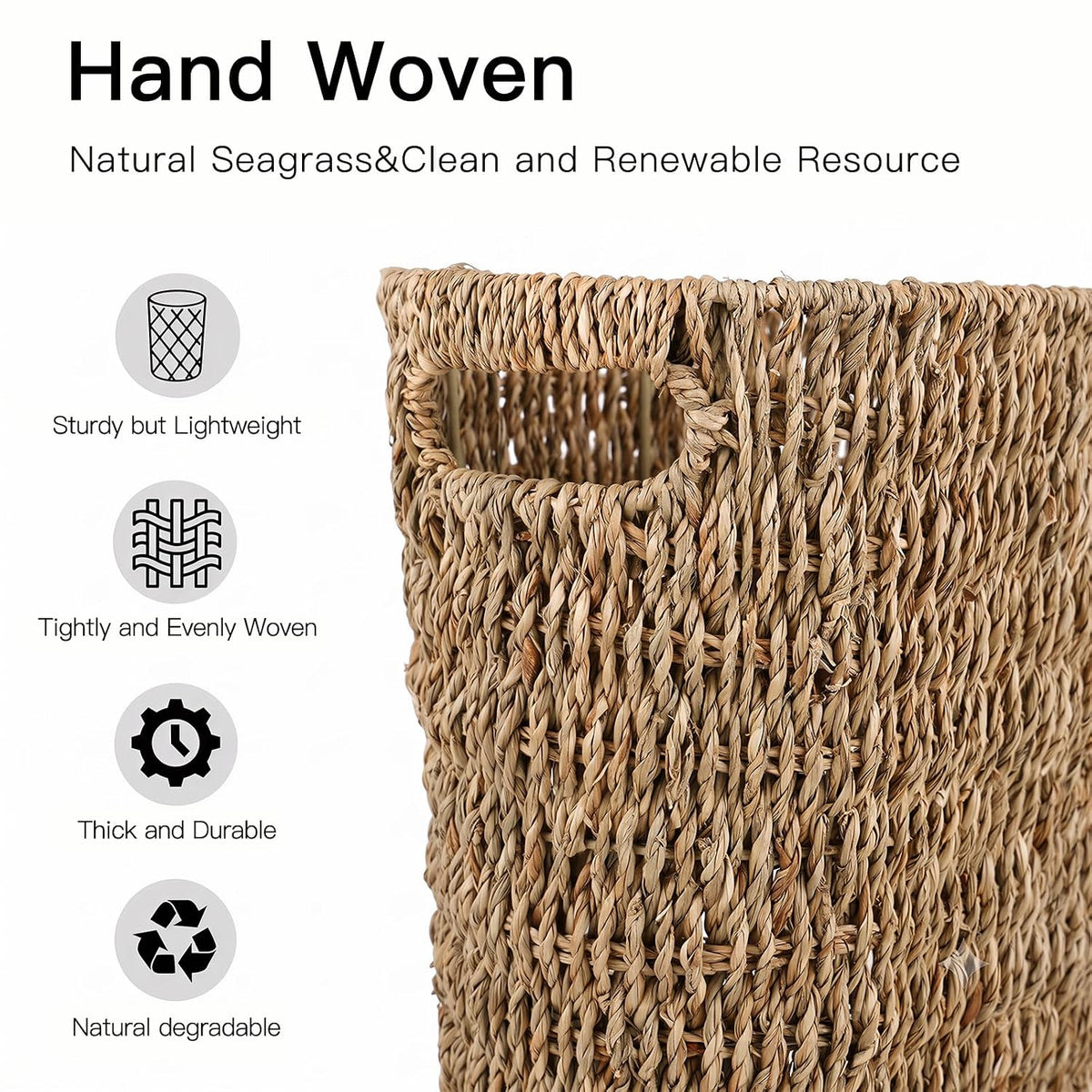 Coeusy Wicker Trash Can,Seagrass Waste Basket for Bathroom,Bedroom,5 Gallon