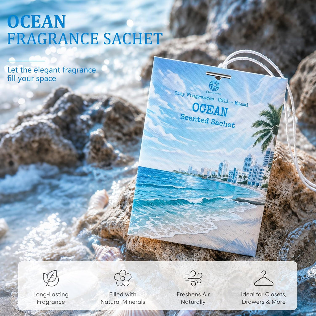 US11-Miami Ocean Scented Sachets for Drawers and Closets,12 Pack