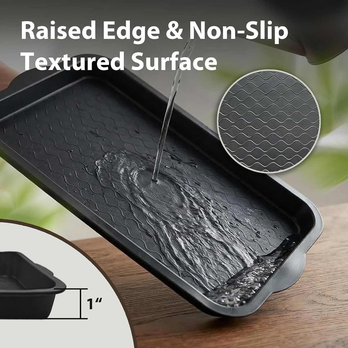 PetLike Boot Tray for Entryway, Pet Food Mat, Waterproof Rubber Shoe Mat for Indoor and Outdoor, Multi-Purpose Tray for Boots, Shoes, Pets, Garden (Black, 1PACK 29.5X16 INCH)