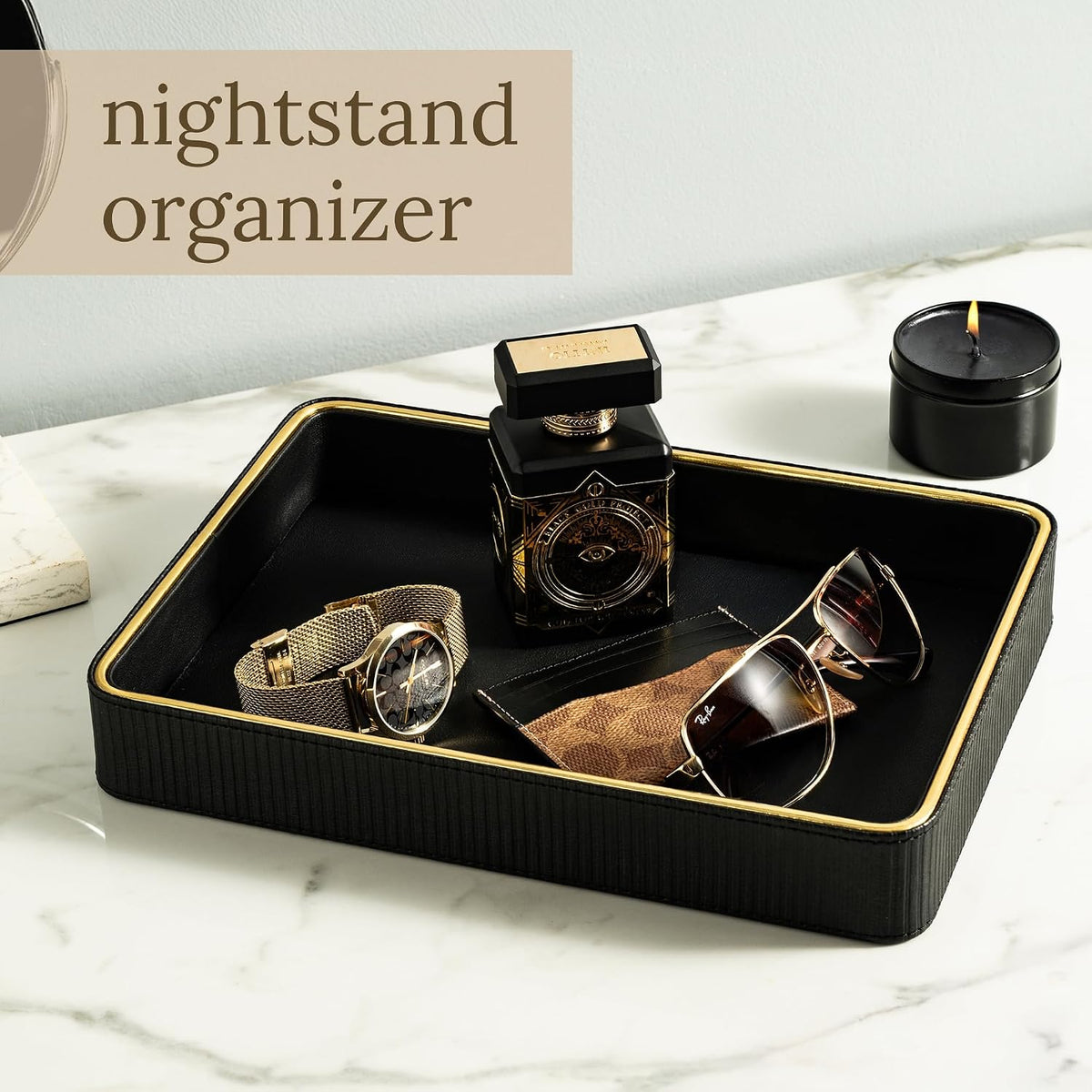 Leather Cologne Organizer Valet Tray for Men| Mens Valet Catch All Tray Key Basket| Leather Organizer Catchall