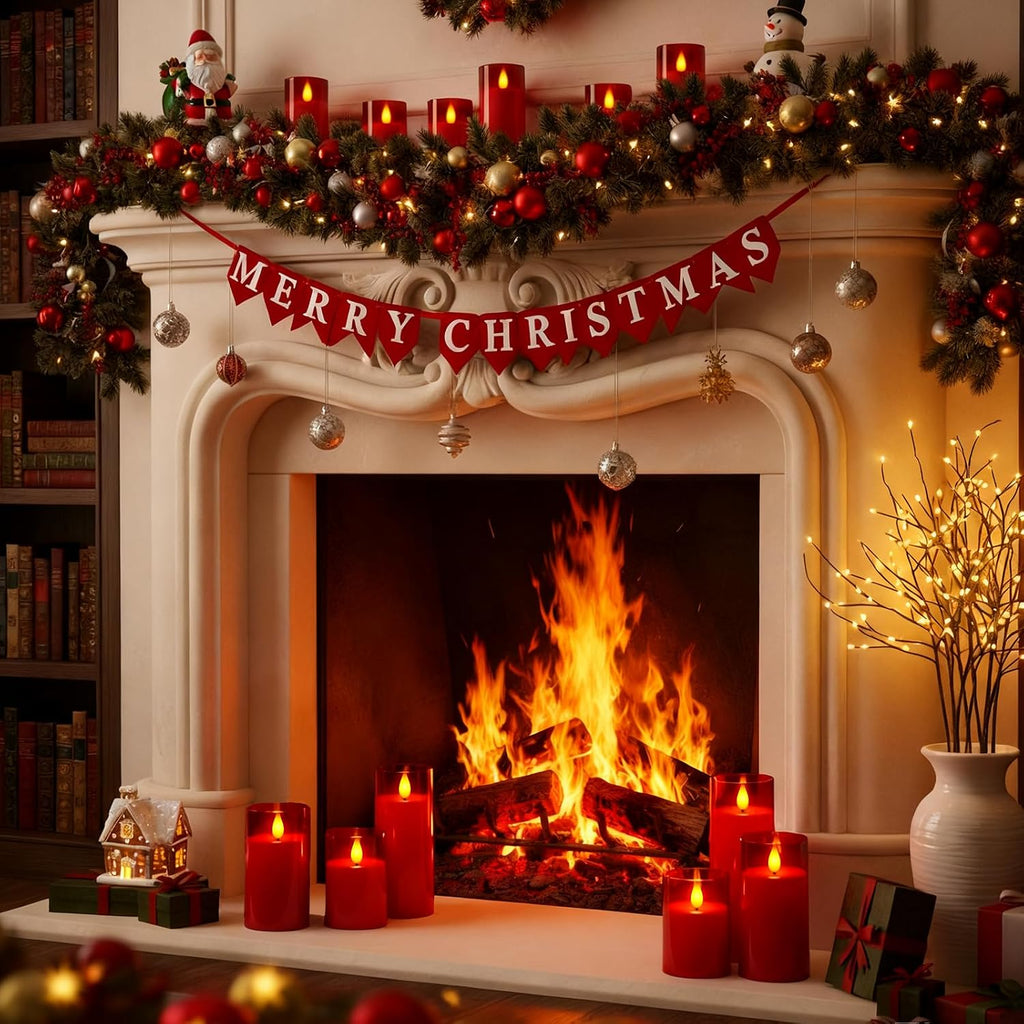 Raycare Battery Operated Flameless Pillar Candles with Remote Timer, Red