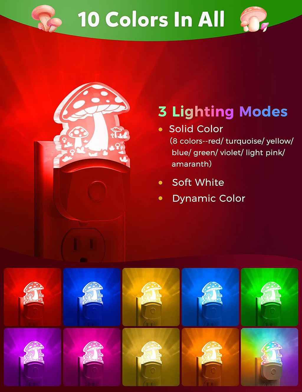 DORESshop Mushroom Night Light [2 Pack],Plug in Night Light,Color Changing