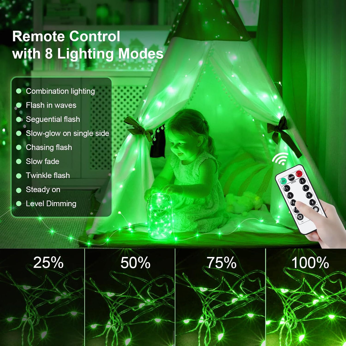 AIKEI 6 Pack Fairy Lights with Timer Battery, 8 Modes with Remote,Green