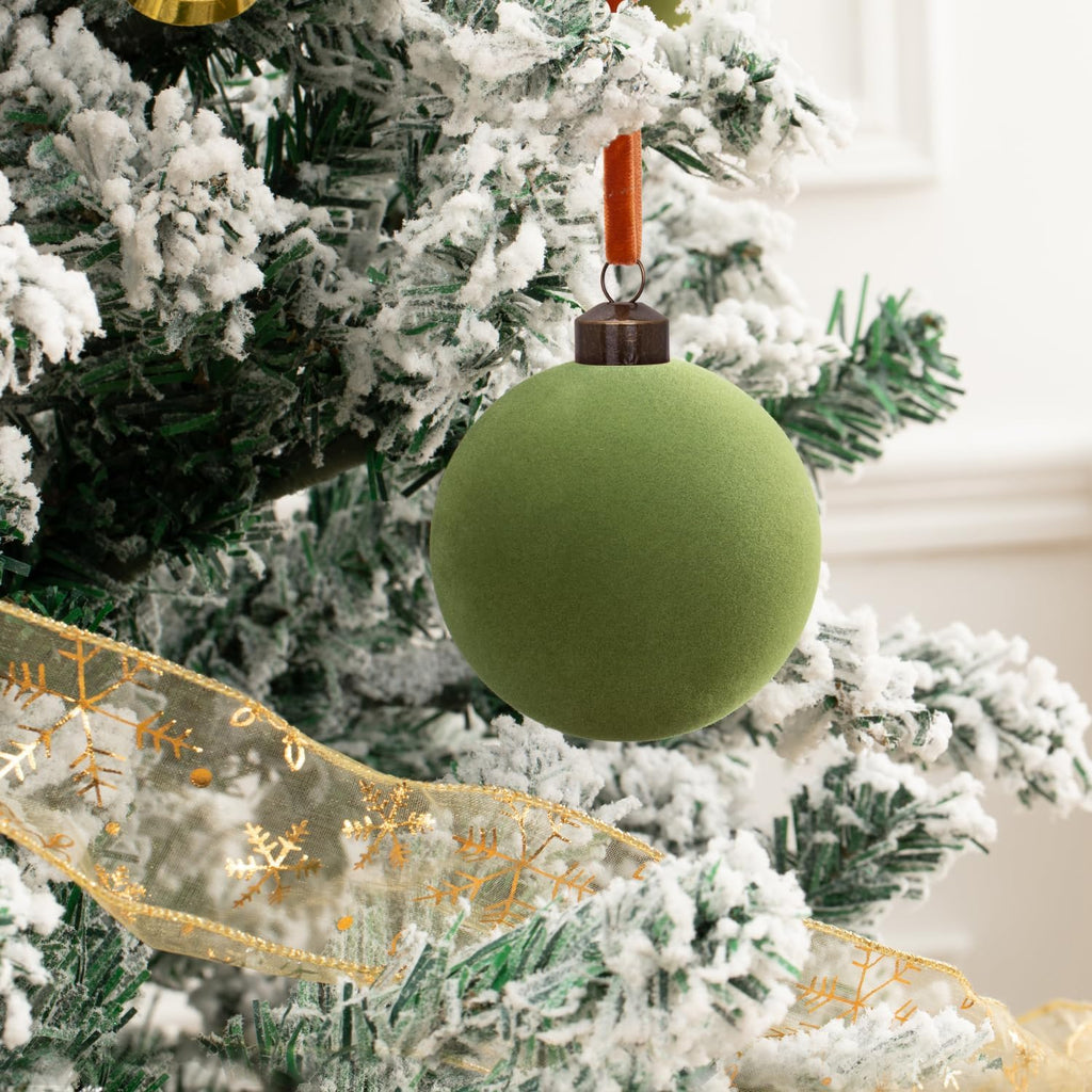 3.15" Green Velvet Christmas Ball Ornaments Set, 16 pcs Flocked Moss Green Xmas Tree Decoration, Large Shatterproof Decorative Hanging Balls for Party Holiday Wreath Garland Home Décor