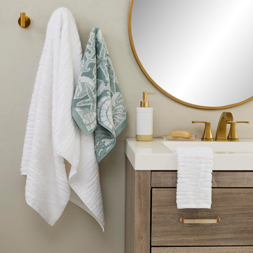 SKL Home CloudSoft/South Seas Shell Bath Towel Set-6pc, Coastal, White/Teal
