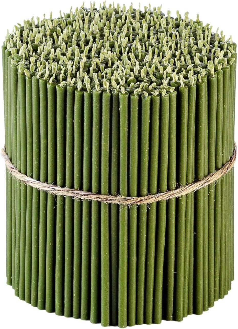 Danilovo Thin Taper Beeswax Candles - Honey-Scented, Decorative Candles Ideal for Birthday Decoration or Church Prayers - Green Drip Free, Tall & Smokeless Pack of 50 pcs, 6.3 x 0.22 inch