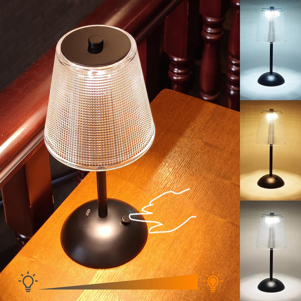 Cordless Table Lamp, 4000mAh Rechargeable Battery Operated Lamp, 3 Color Modes & Stepless Dimmable LED Touch Lamp, Portable Retro Metal Beside Lamps for Home Desk Bedroom Restaurant(Black)