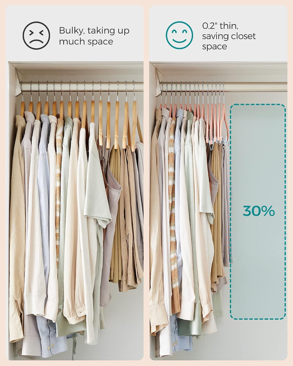 SONGMICS 30-Pack Pants Hangers, Velvet Hangers with Adjustable Clips