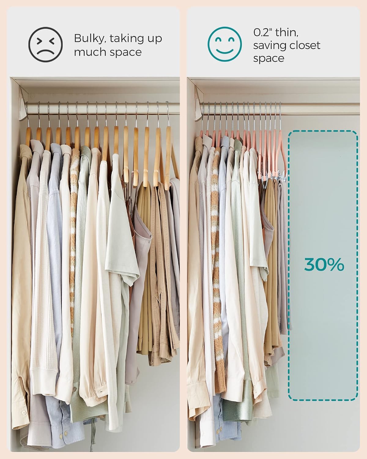 SONGMICS 30-Pack Pants Hangers, Velvet Hangers with Adjustable Clips