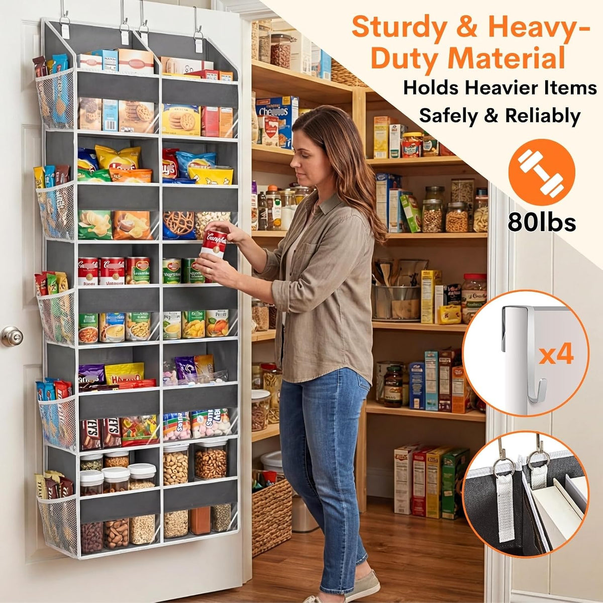 2 Pack Over the Door Organizer 5 Tiers, Extra Large Behind Door Storage of 10 Compartments, 80 lbs Weight Capacity Over Door Organizer, Door Hanging Organizer for Closet, Diaper Organizer,Room storage
