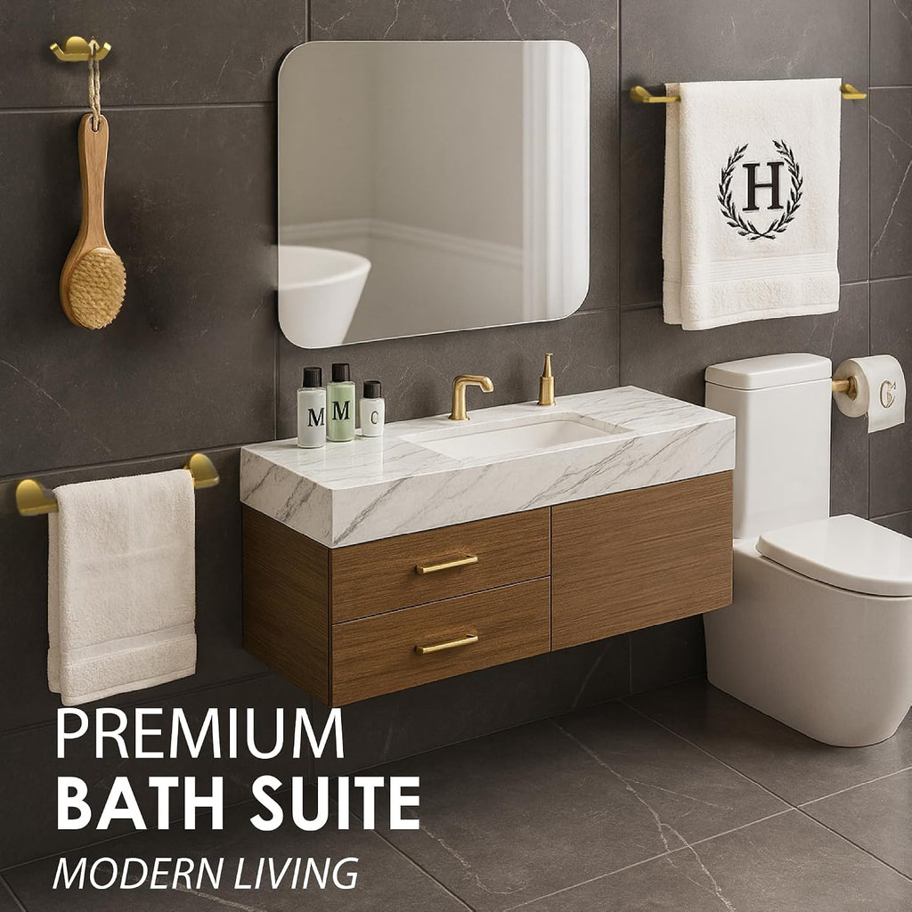 Mega Handles Bathroom Accessory Set Satin Brass - 4-Piece, Towel Bar, Hooks