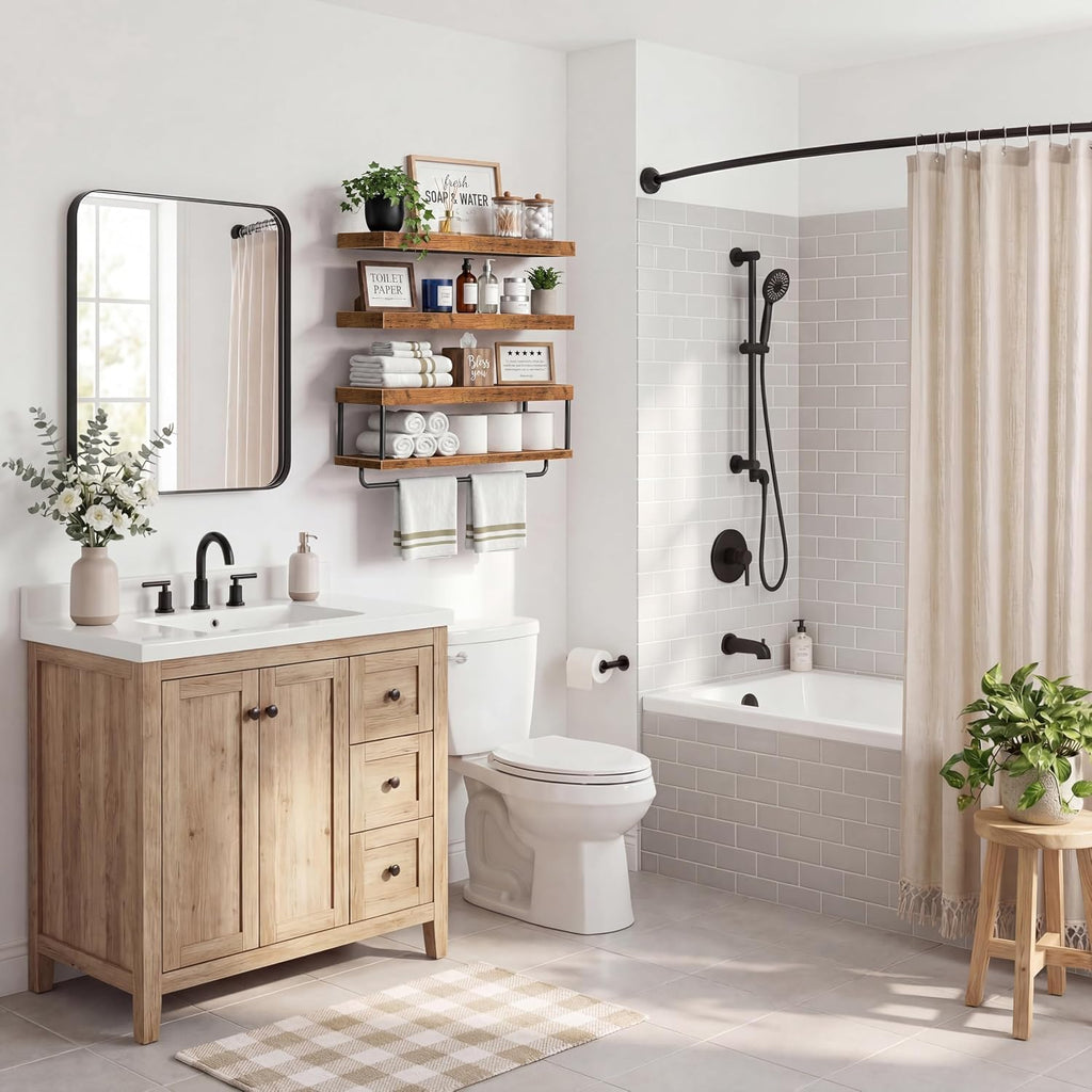 QEEIG Long Bathroom Floating Shelves Over Toilet (Brown, Set of 3, 23.6")