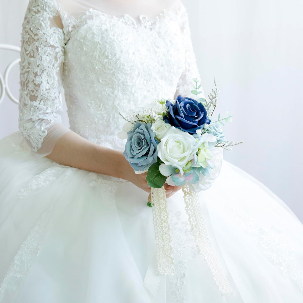 Dusty Blue Wedding Bouquets for Bride, Bridesmaid Flower Bouquet