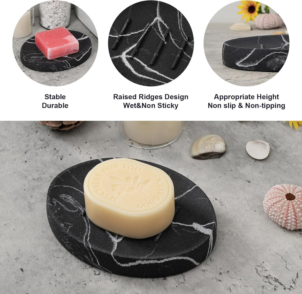 Resin Marble Look Soap Dish 2 Pack Black Bar Soap Holder for Bathroom Shower Soap Tray for Kitchen Sink