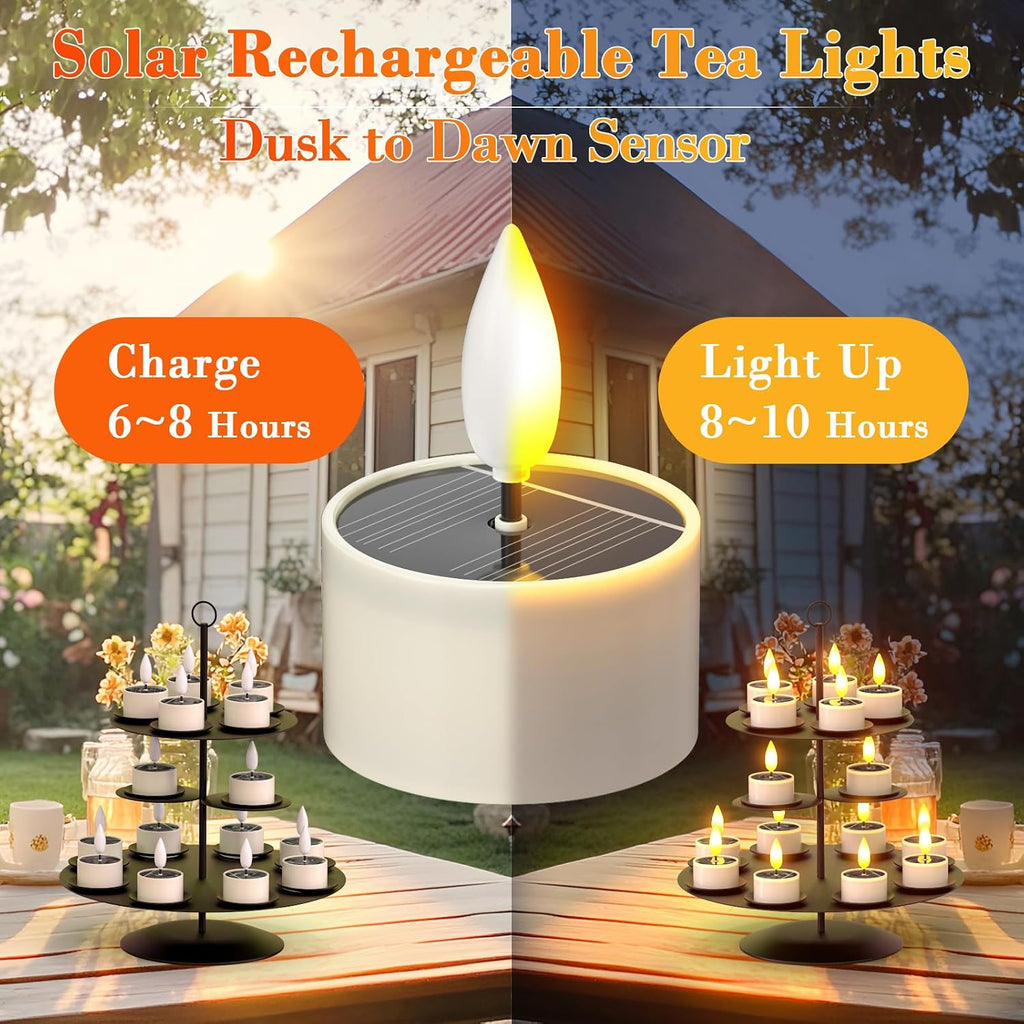Yme Solar Tea Lights Outdoor Waterproof, Rechargeable Flameless Candles