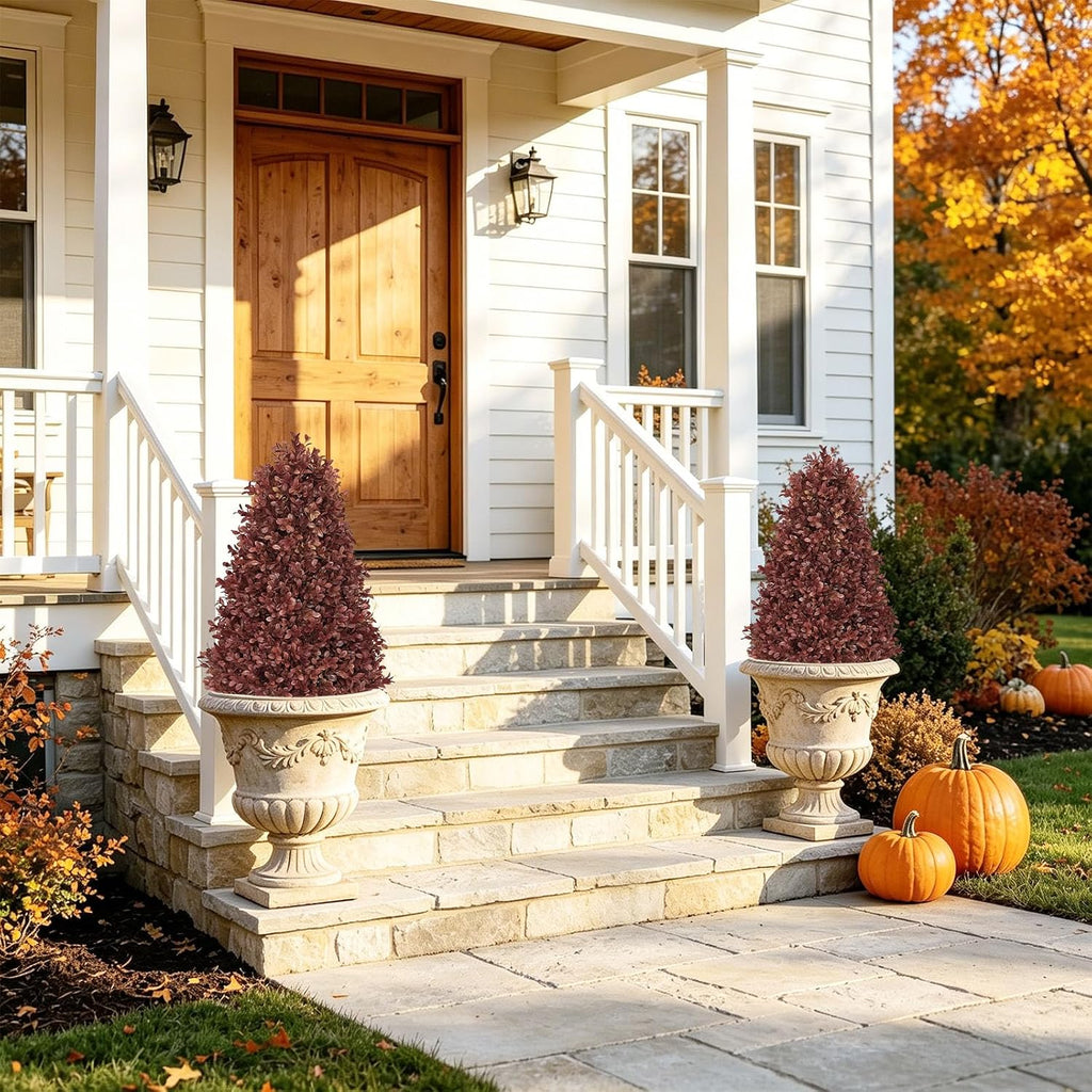 30" Artificial Boxwood Plants Outdoor, Fall Topiary Trees Set of 2