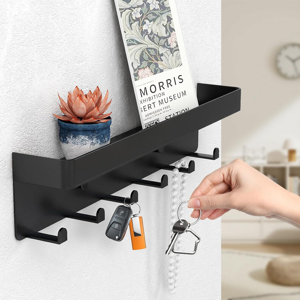 2 Pcs Wall Key Holder Rustic Key & Mail Organizer Adhesive Key Hooks, Black