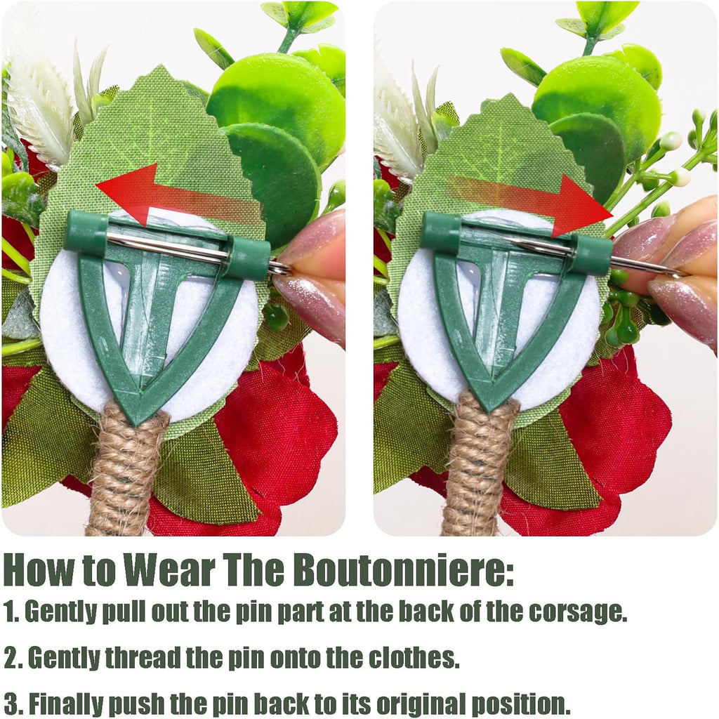 Gvhntk Ivory Rose Boutonniere for Men Wedding Set of 6 Groom Groomsmen Best Man Artificial Flowers Boutonniere for Wedding Ceremony Anniversary Prom Flowers Formal Dinner Party (6, Red, Middle)