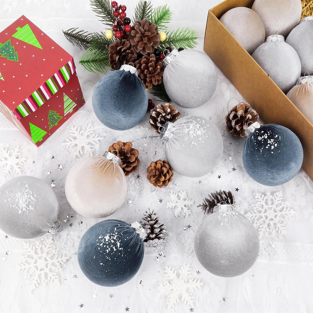 IPOPU 3.15in 15Pcs Dusty Blue Velvet Christmas Ornament Balls for Festival