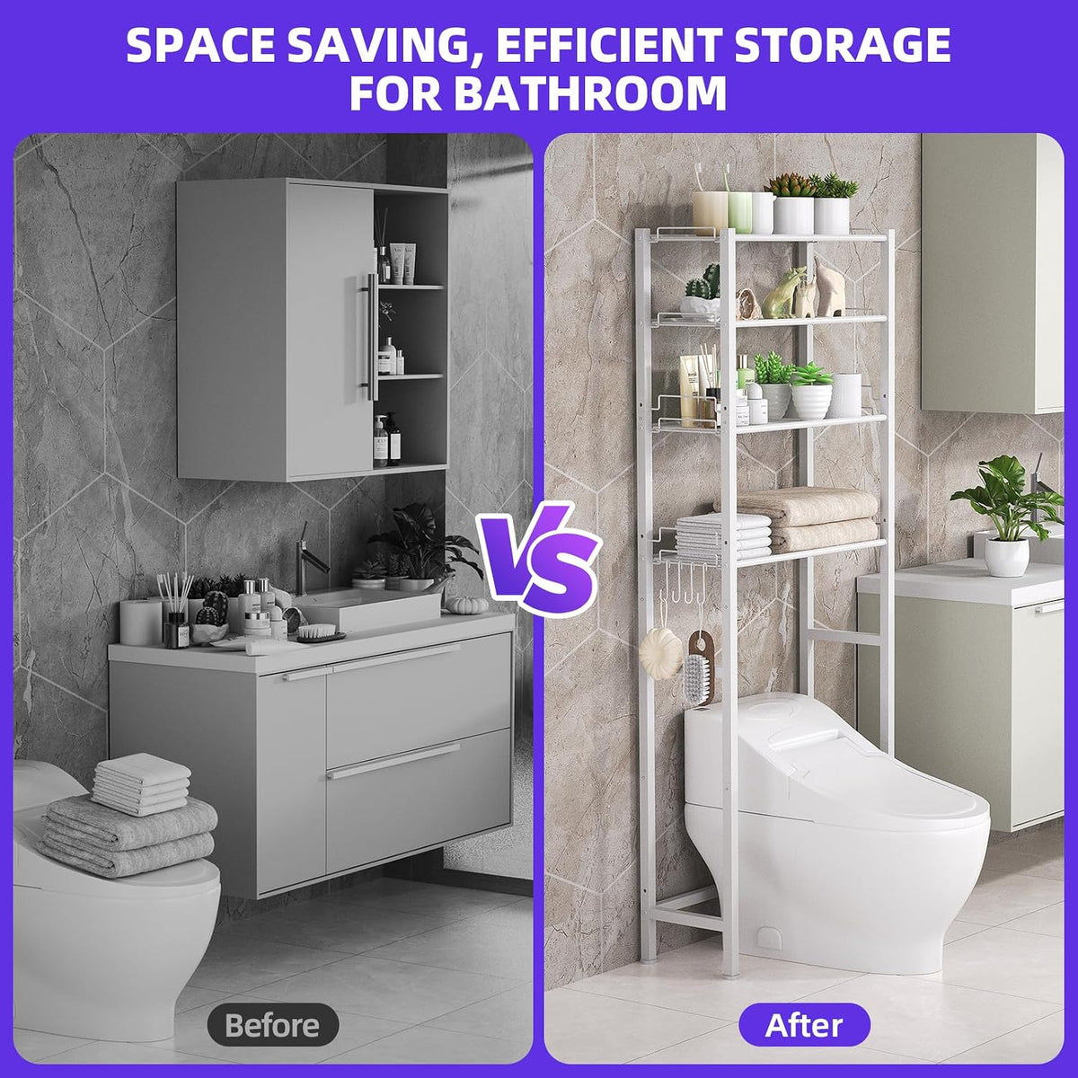 KMwisde 4 Tier Over The Toilet Storage, Bathroom Organizer Shelves with Adjustable Height, Above Toilet Storage Cabinet with Freestanding Rack, White