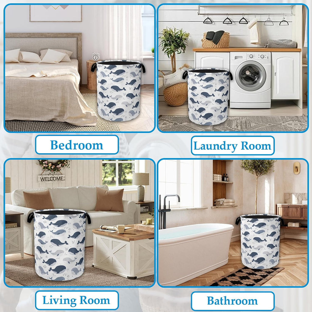 Cartoon Whale Laundry Basket Collapsible Laundry Hamper with Handle, Oxford Clothes Toy Storage Bin for Bathroom Bedroom Room Decor, Gift Basket 16" X 20.8"
