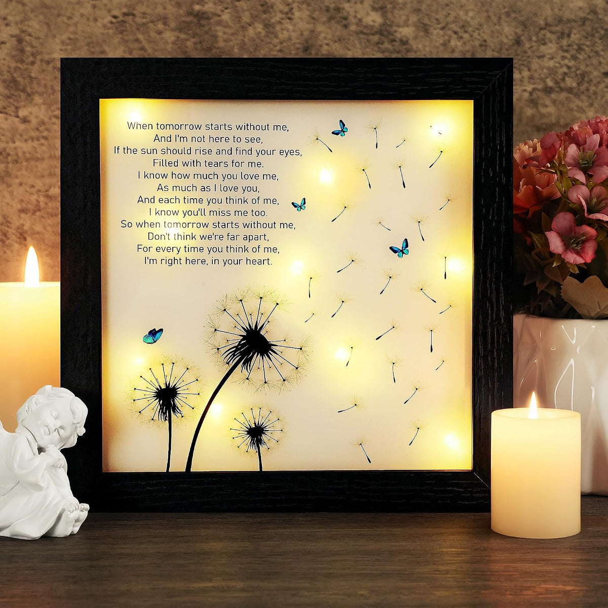Memorial Gifts LED Shadow Box Sympathy Condolences Grief Dandelion 8x8