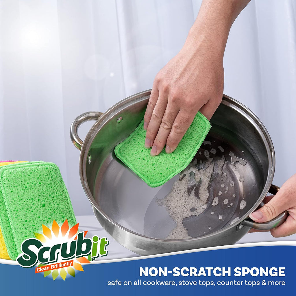 Scrub and Wipe Scrubbing Pads [10 Pack] – SCRUBIT Dual Sided Scouring Pad and Sponge - Reusable Kitchen Scrubbing Sponges for Dishes, Pots, Pans Utensils & Non-Stick Cookware (Pink)