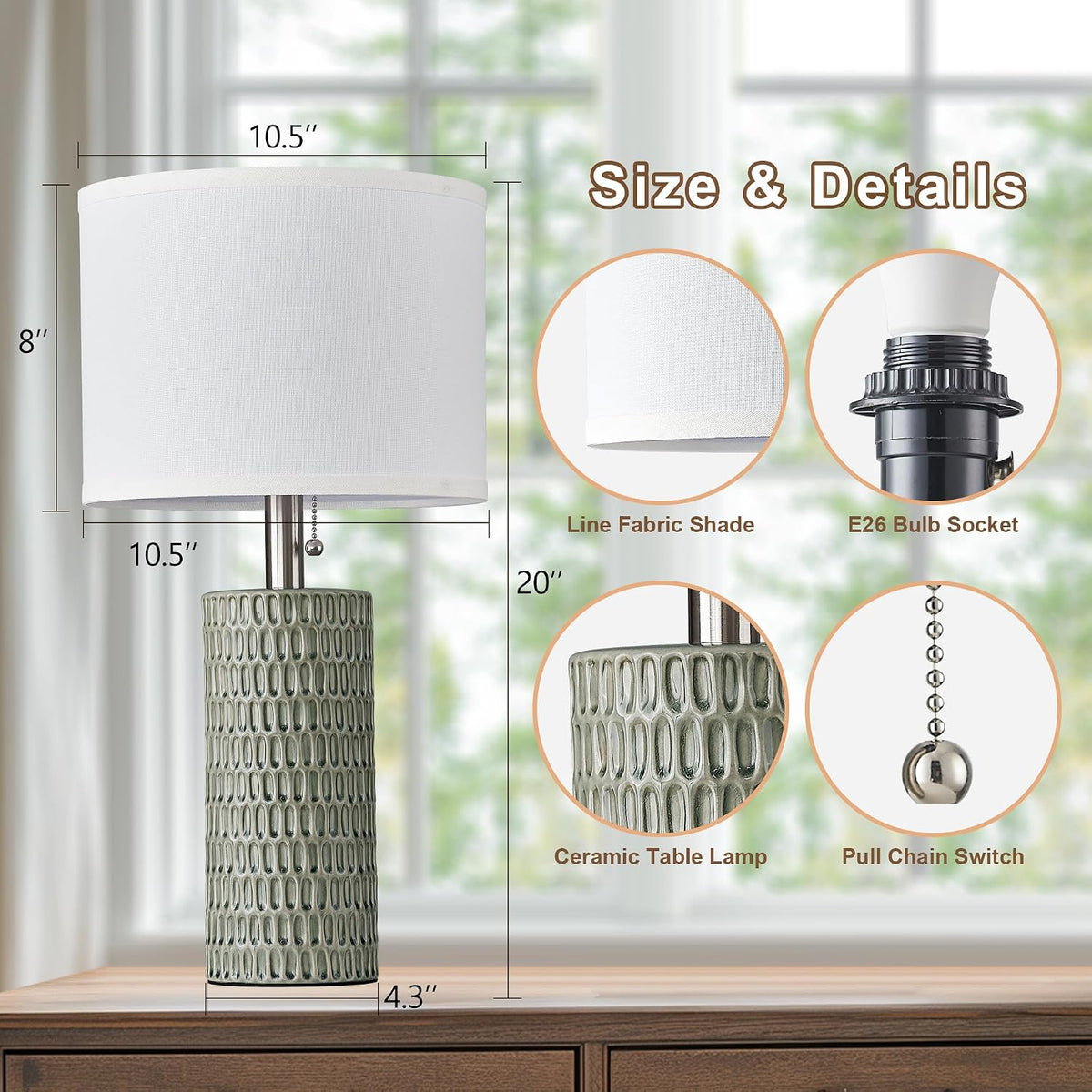 Reaketon Modern Table Lamps Set of 2, Bedside Lamps for Nightstands, Green