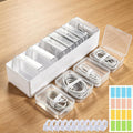 11 Compartment Cable Organizer Box – Clear, with Switch Access, Cable Straps & Labels – Cord Management Storage for Charging, USB, Power Cords, Earphones & Stationery – for Desk, Home, Office & Travel