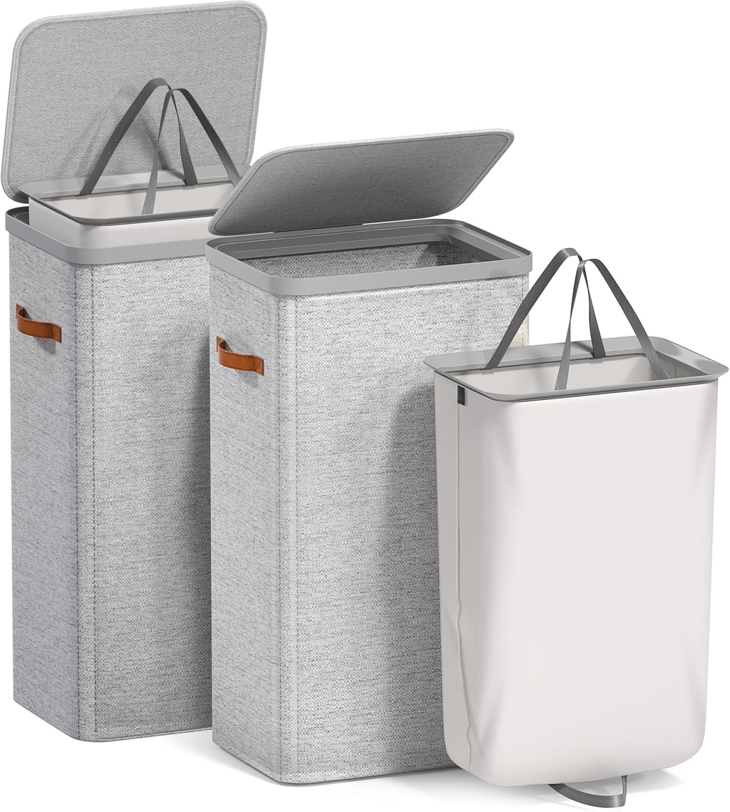 Sorbus Laundry Hamper with Lid - Collapsible Fabric Laundry Basket with Handles and Removable Laundry Bag – 26.5 Gallon (100 L) Dirty Clothes Hamper for Bedroom, bathroom and dorm - 2 Pack (Gray)