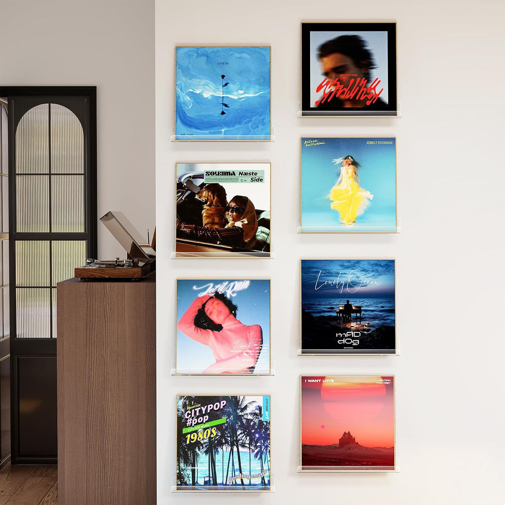 Laurensory Vinyl Record Wall Mount Shelves, 12 inch Vinyl Holder, 8 Pack