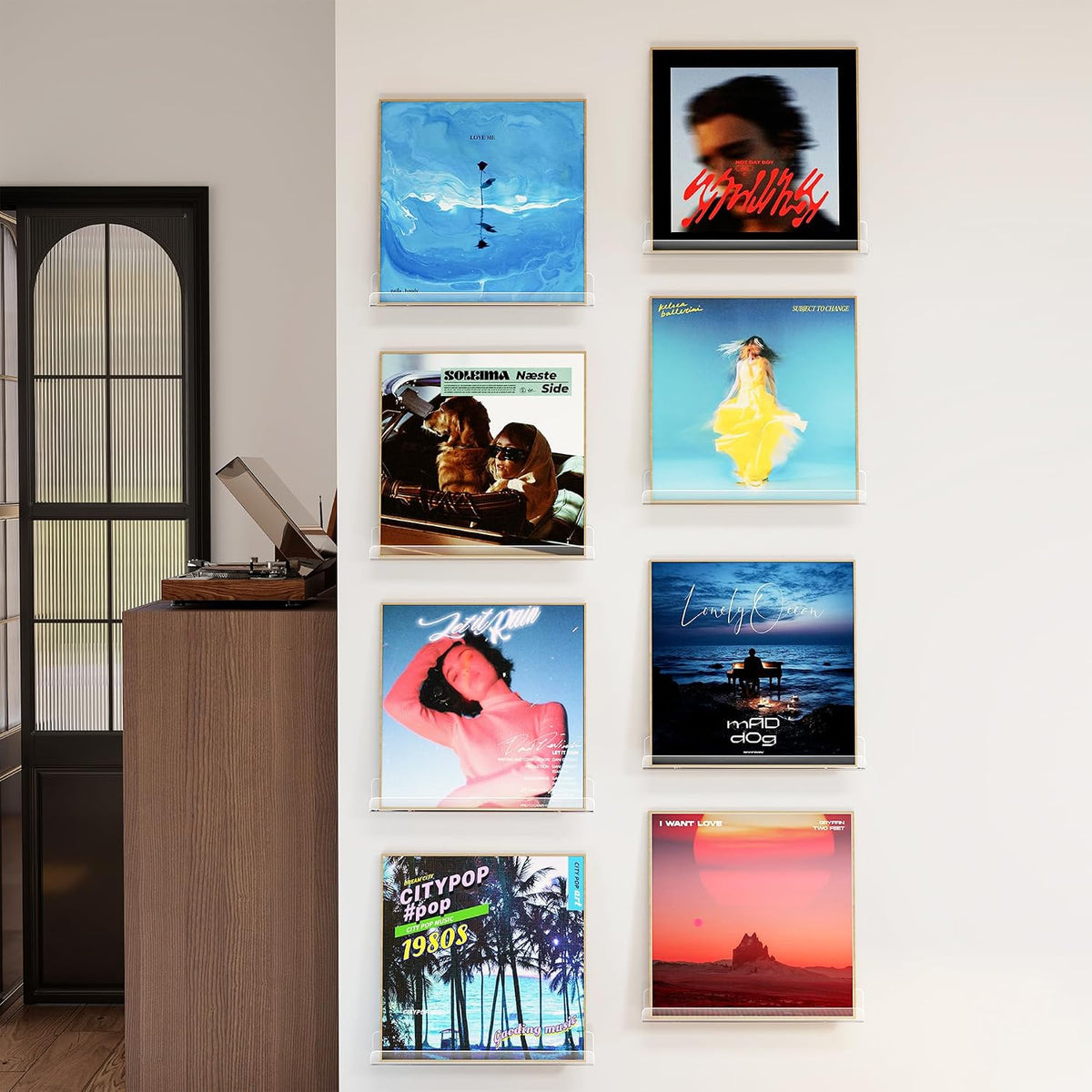 Laurensory Vinyl Record Wall Mount Shelves, 12 inch Vinyl Holder, 8 Pack