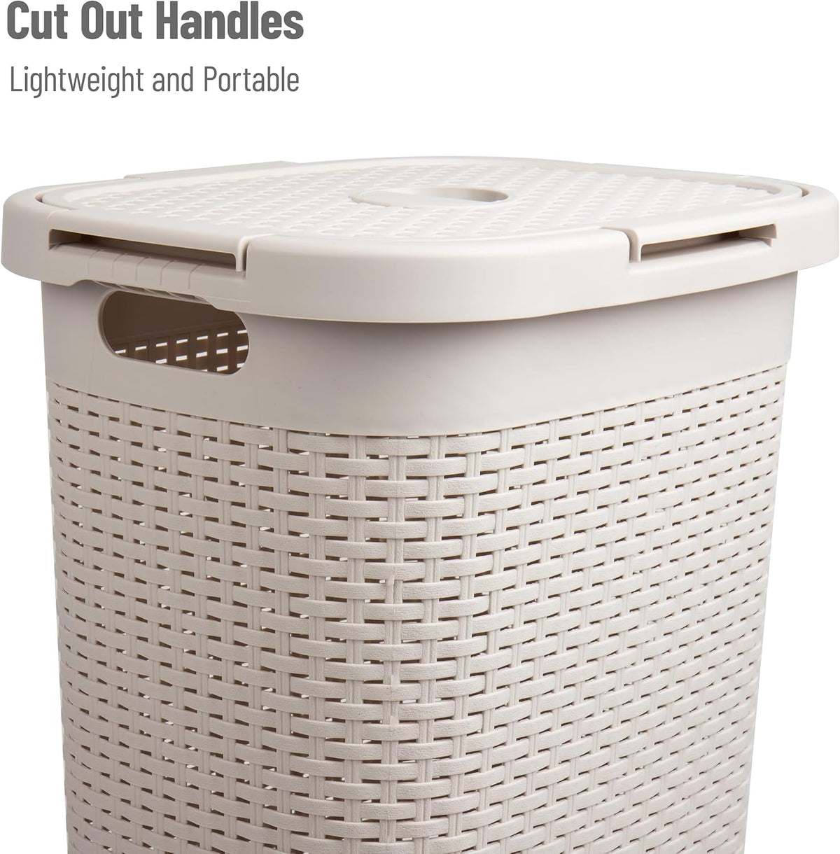 Mind Reader Tall Tapered Laundry Hamper with Lid, 60L Clothes Basket, Narrow Base Design for Bathrooms, Closets and Laundry Rooms, Plastic, 2 Pack, Ivory