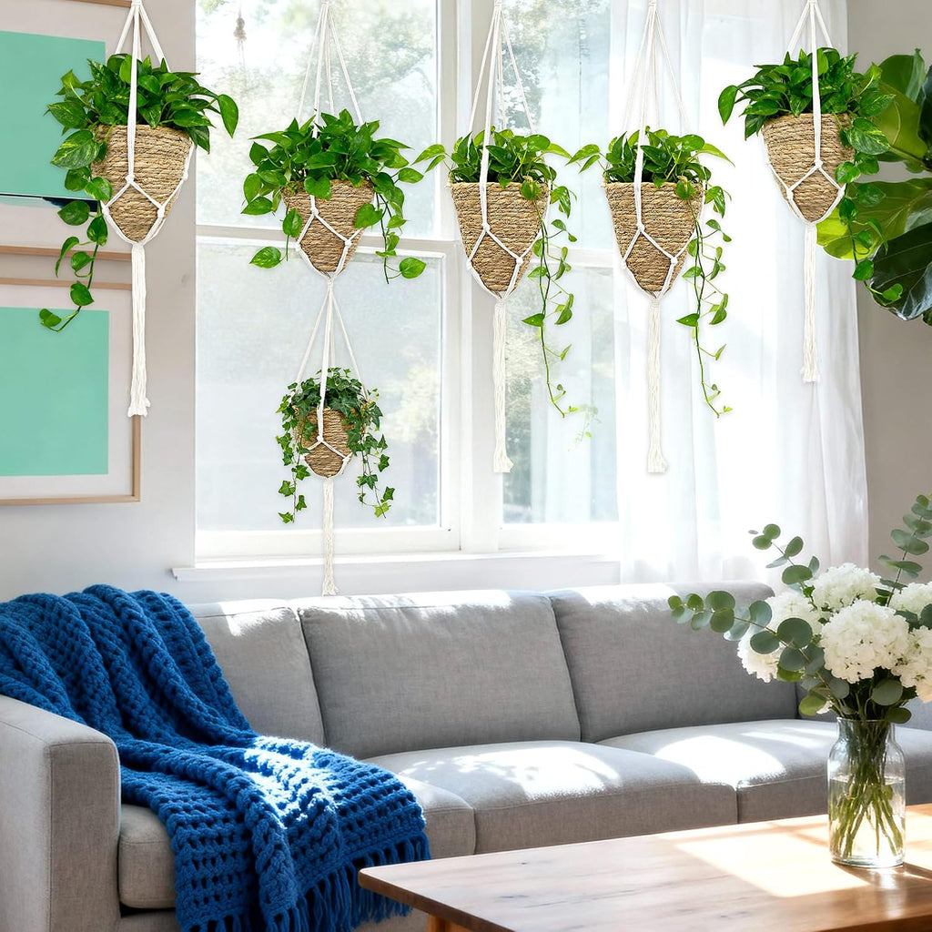 RAINFLOW Macrame Plant Hangers 5 PCS, Hanging Plant Holder Set