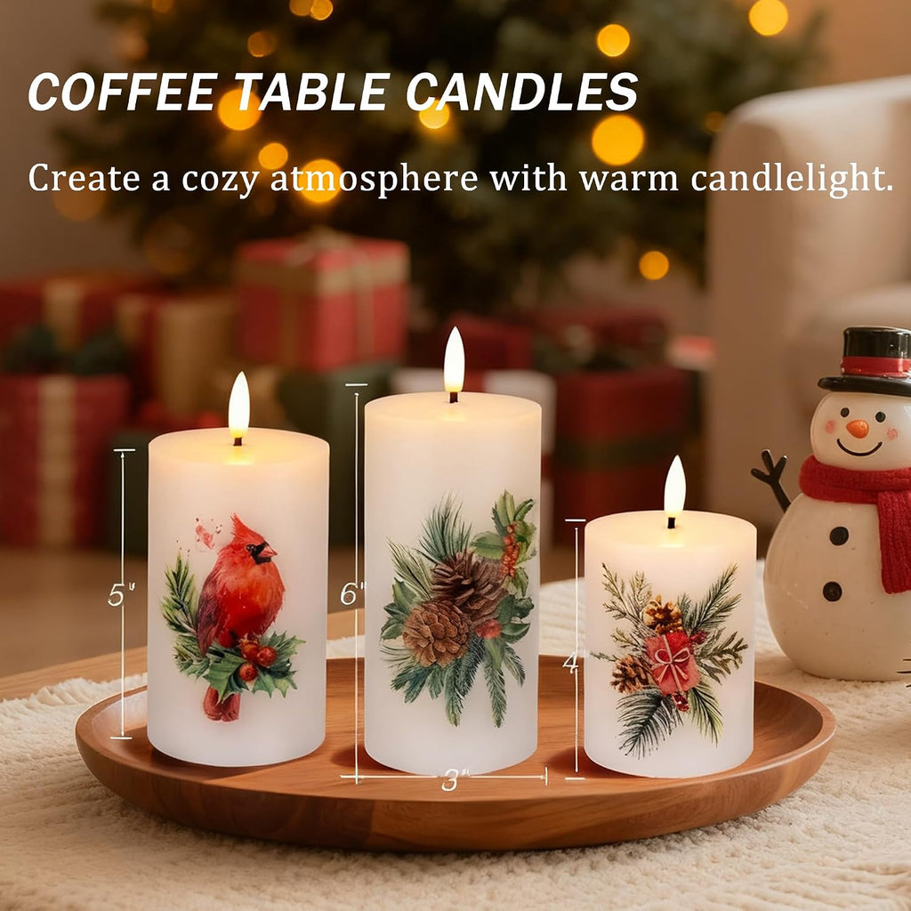 JOIONE Christmas Flameless Pillar Candles with Remote, 3 Pack Home Decor